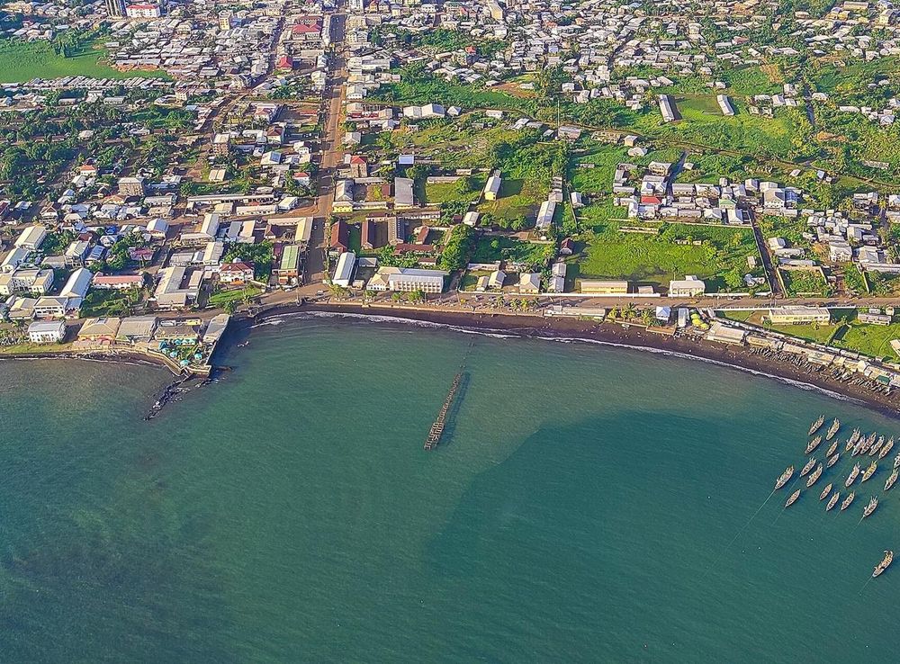 Aerial view of Limbe's coastline, Cameroon — home of Spectre Suites